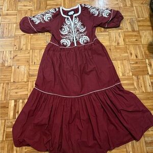Anthropologie Burgundy embroidered maxi dress